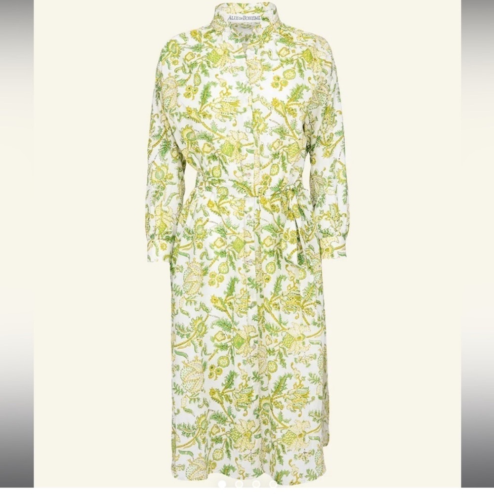 ALIX OF BOHEMIA Sawyer Chartreuse Drop Shoulder Button Shirt Dress